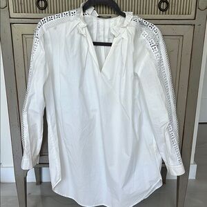 Sandro White Embellished Ruffle Collar Blouse
